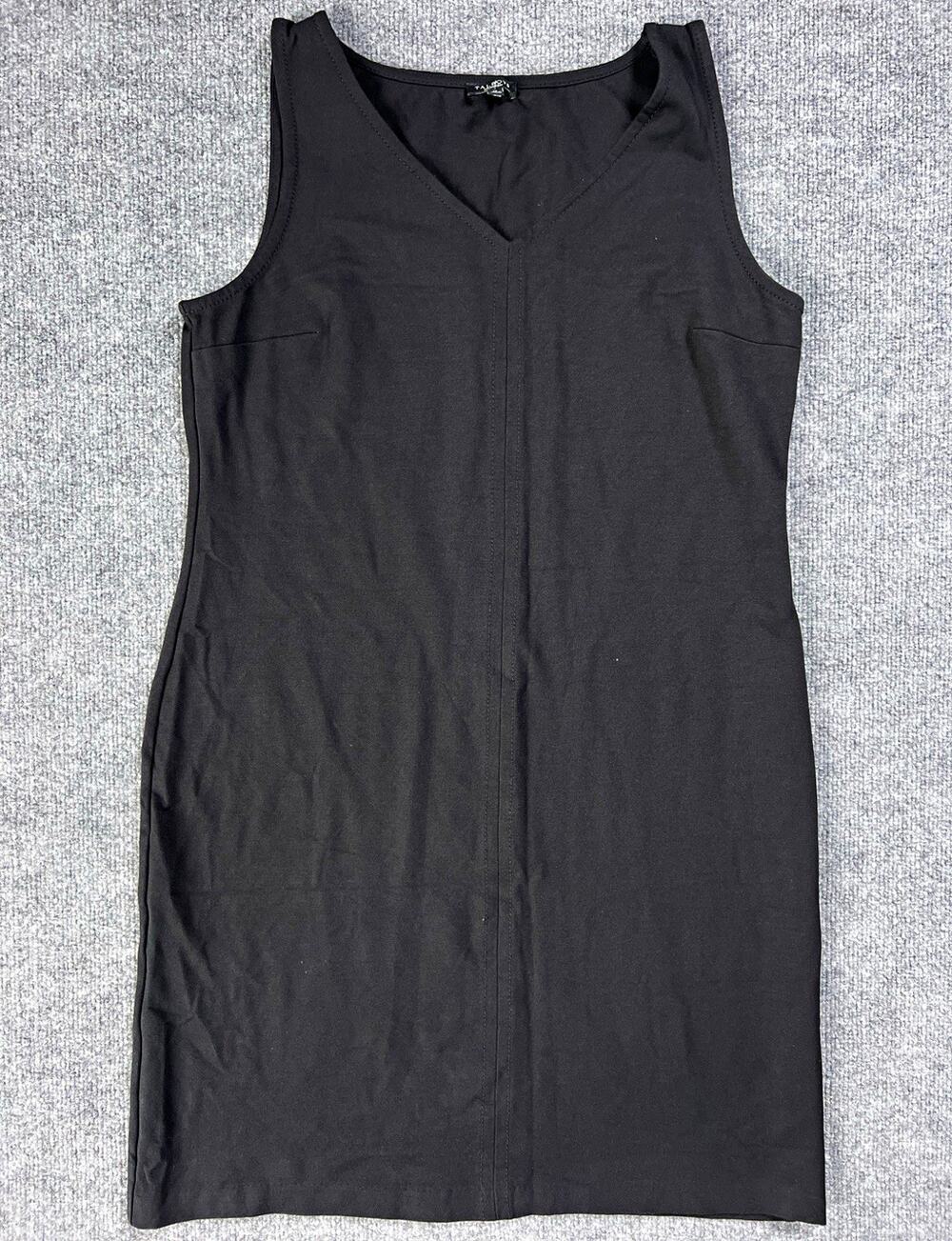 Talbots Dress Black Ponte V Neck Sleeveless Sheath Career Womens Twelve
